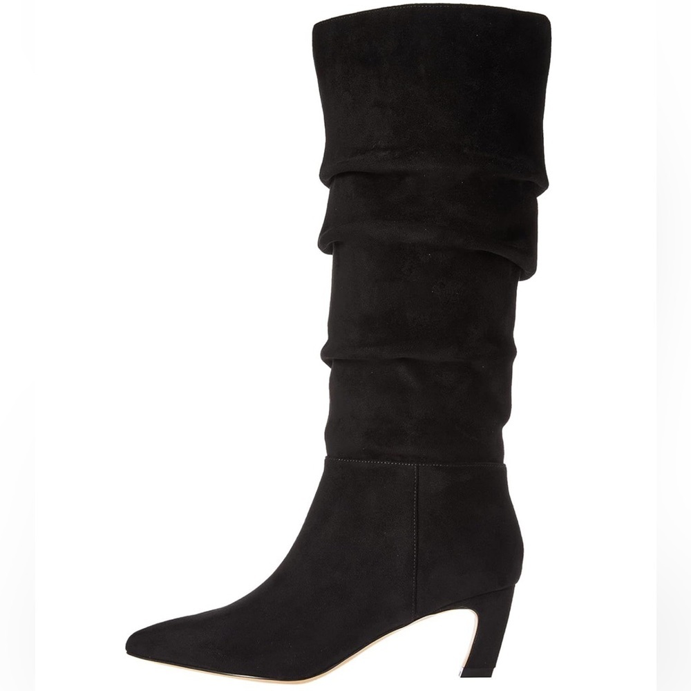 The Drop Black Slouch Knee High Boots Faux Suede Pointed Toe Size 11 NWT